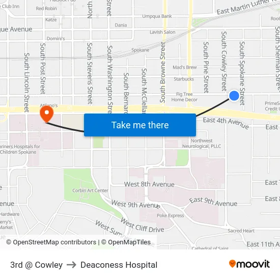 3rd @ Cowley to Deaconess Hospital map