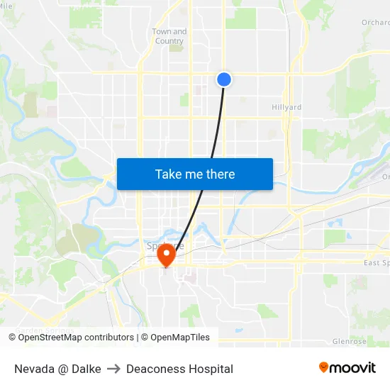 Nevada @ Dalke to Deaconess Hospital map