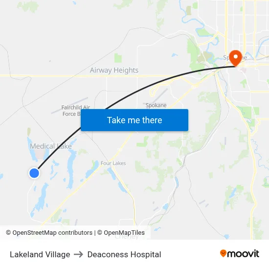 Lakeland Village to Deaconess Hospital map