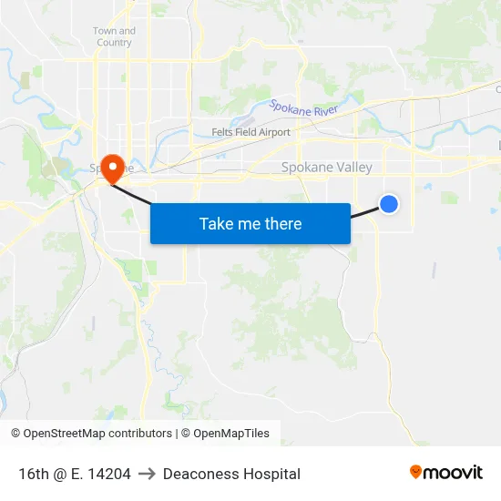 16th @ E. 14204 to Deaconess Hospital map