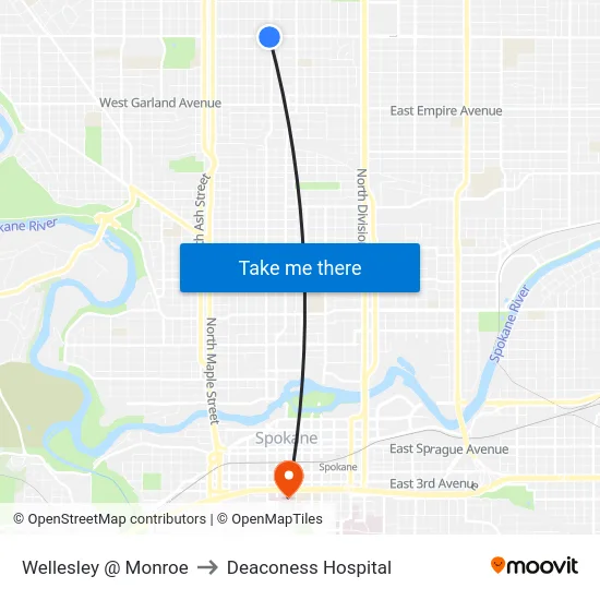 Wellesley @ Monroe to Deaconess Hospital map