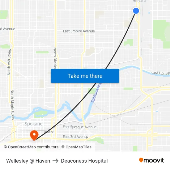 Wellesley @ Haven to Deaconess Hospital map