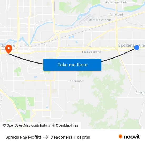 Sprague @ Moffitt to Deaconess Hospital map