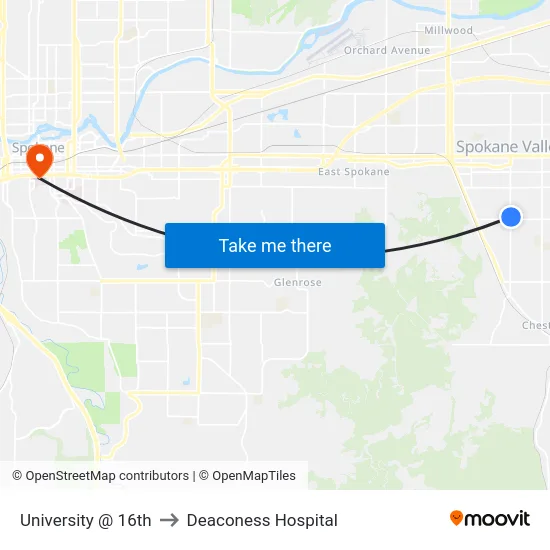 University @ 16th to Deaconess Hospital map
