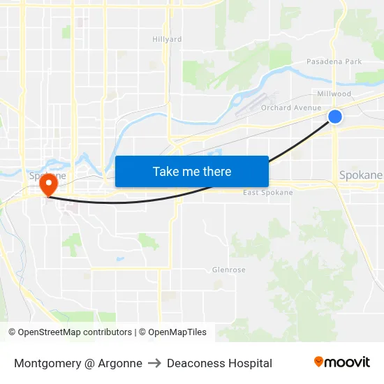 Montgomery @ Argonne to Deaconess Hospital map