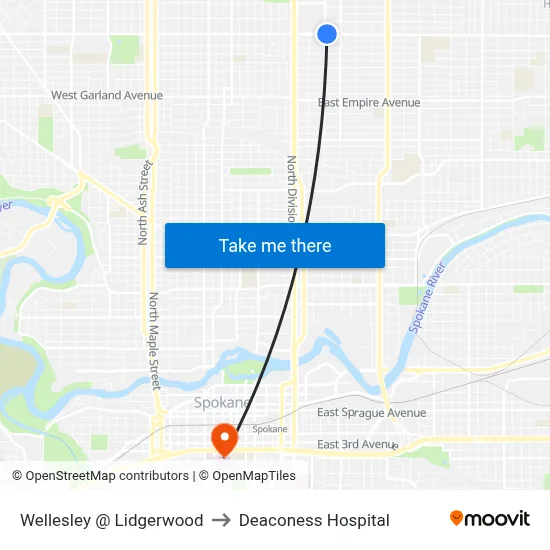 Wellesley @ Lidgerwood to Deaconess Hospital map