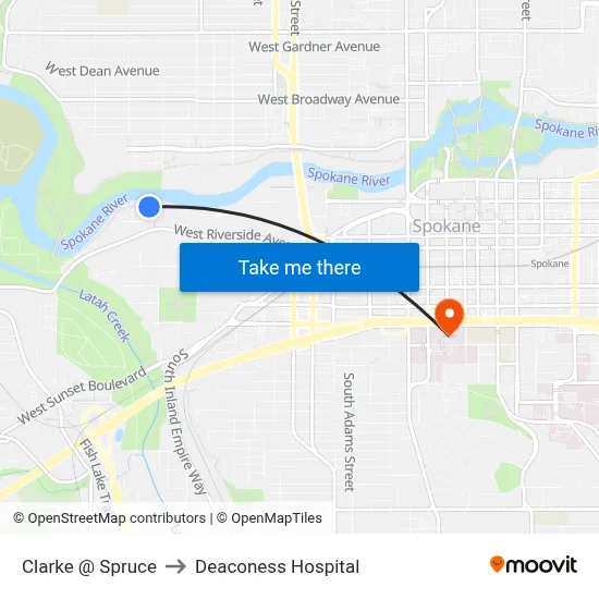Clarke @ Spruce to Deaconess Hospital map