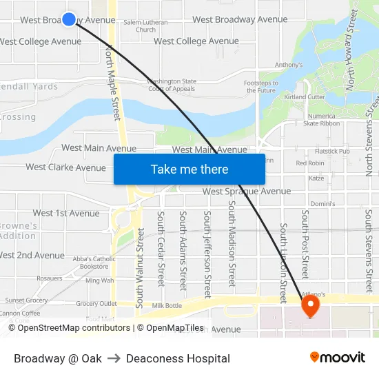 Broadway @ Oak to Deaconess Hospital map