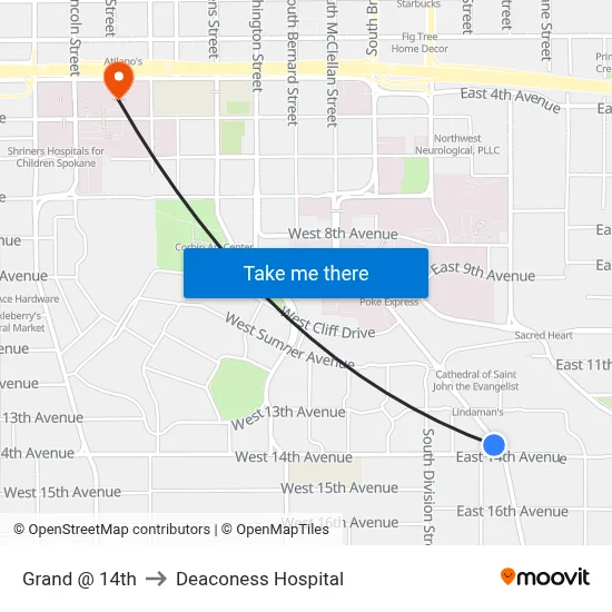 Grand @ 14th to Deaconess Hospital map