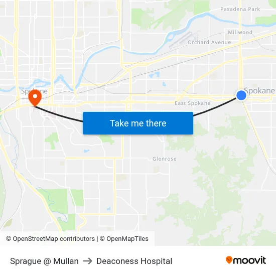 Sprague @ Mullan to Deaconess Hospital map