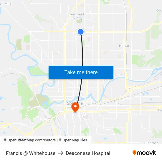 Francis @ Whitehouse to Deaconess Hospital map