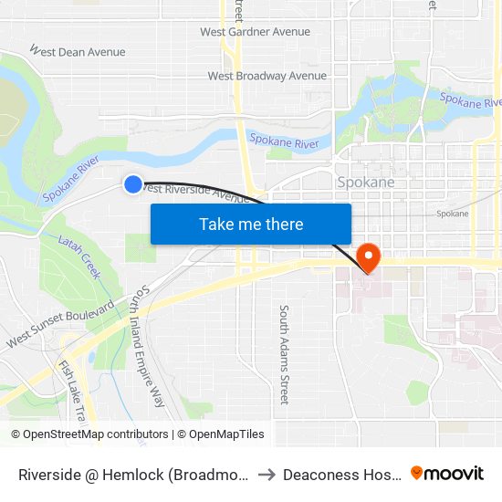 Riverside @ Hemlock (Broadmoor Apt) to Deaconess Hospital map