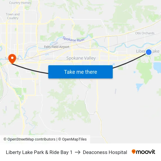 Liberty Lake Park & Ride Bay 1 to Deaconess Hospital map