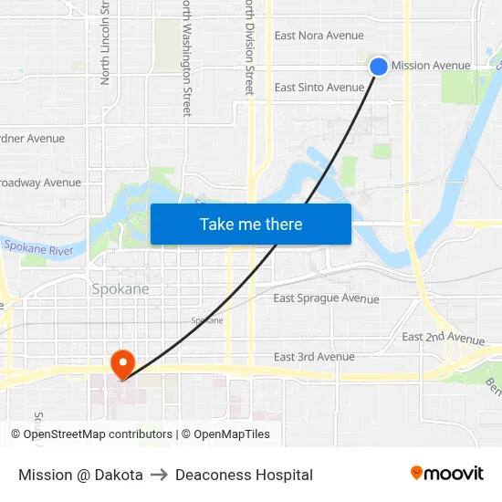 Mission @ Dakota to Deaconess Hospital map