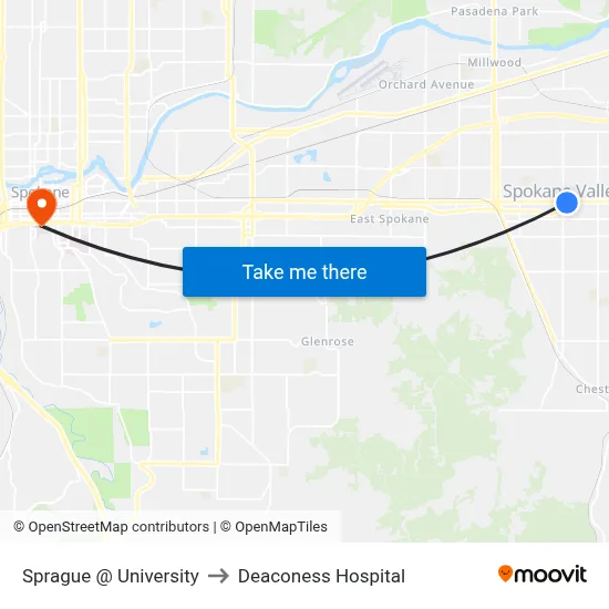 Sprague @ University to Deaconess Hospital map