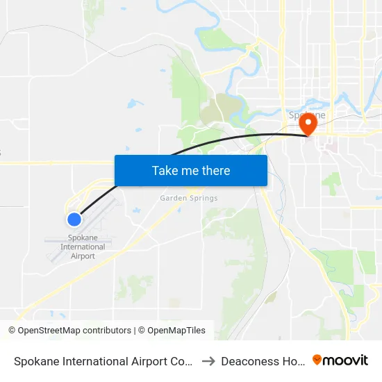 Spokane International Airport Concourse C to Deaconess Hospital map