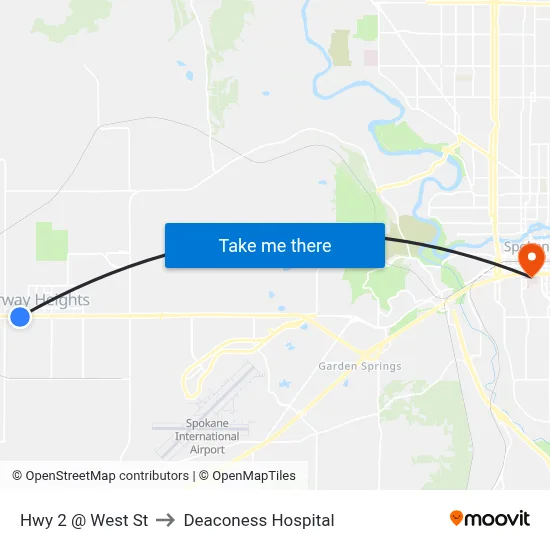 Hwy 2 @ West St to Deaconess Hospital map