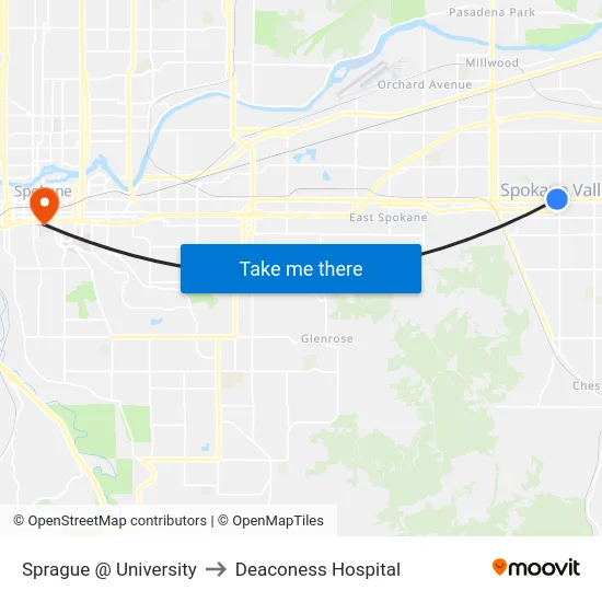 Sprague @ University to Deaconess Hospital map