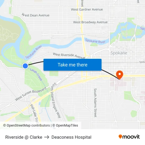Riverside @ Clarke to Deaconess Hospital map