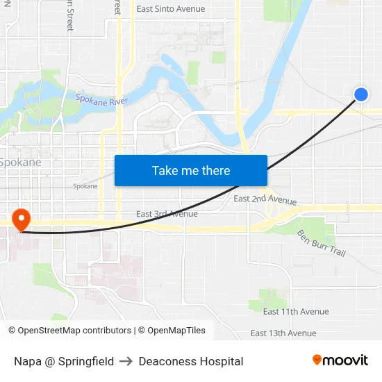Napa @ Springfield to Deaconess Hospital map