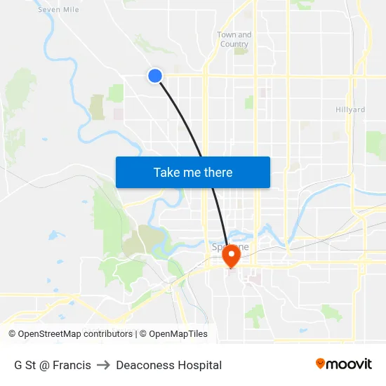 G St @ Francis to Deaconess Hospital map