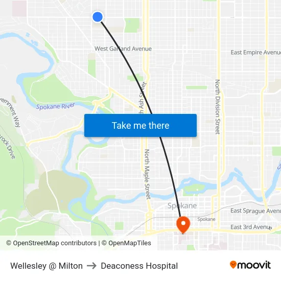 Wellesley @ Milton to Deaconess Hospital map