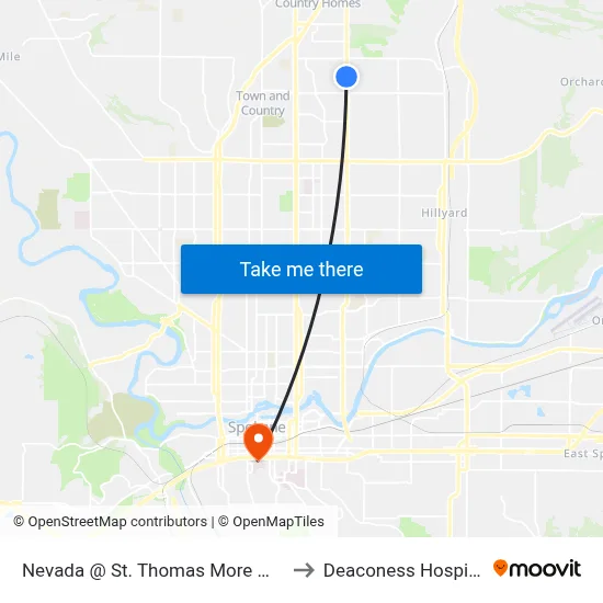 Nevada @ St. Thomas More Way to Deaconess Hospital map