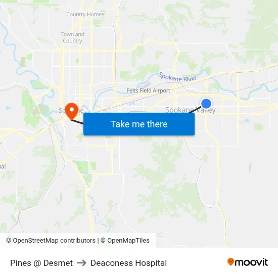Pines @ Desmet to Deaconess Hospital map