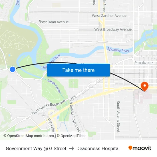 Government Way @ G Street to Deaconess Hospital map