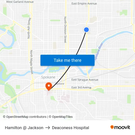 Hamilton @ Jackson to Deaconess Hospital map