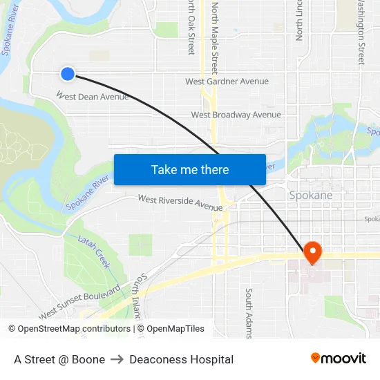 A Street @ Boone to Deaconess Hospital map