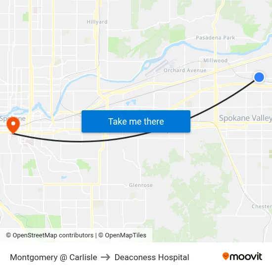 Montgomery @ Carlisle to Deaconess Hospital map