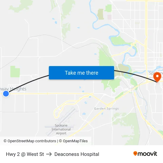 Hwy 2 @ West St to Deaconess Hospital map
