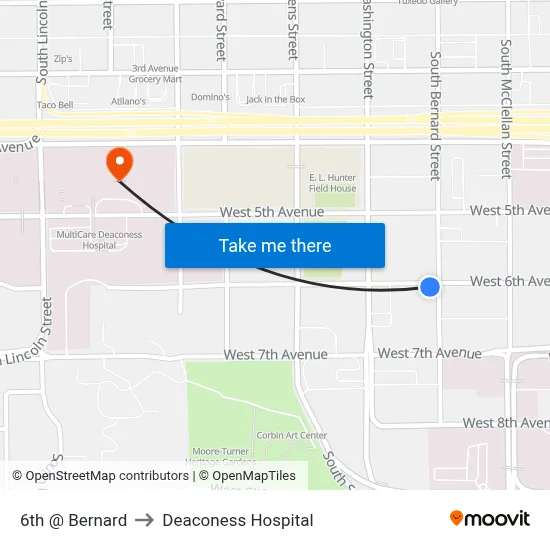 6th @ Bernard to Deaconess Hospital map