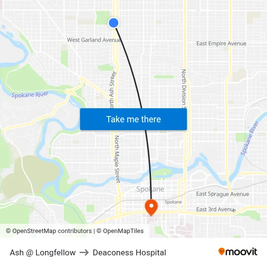 Ash @ Longfellow to Deaconess Hospital map