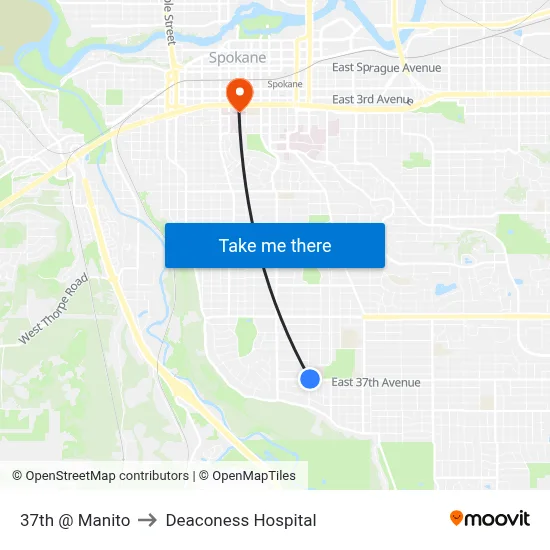 37th @ Manito to Deaconess Hospital map