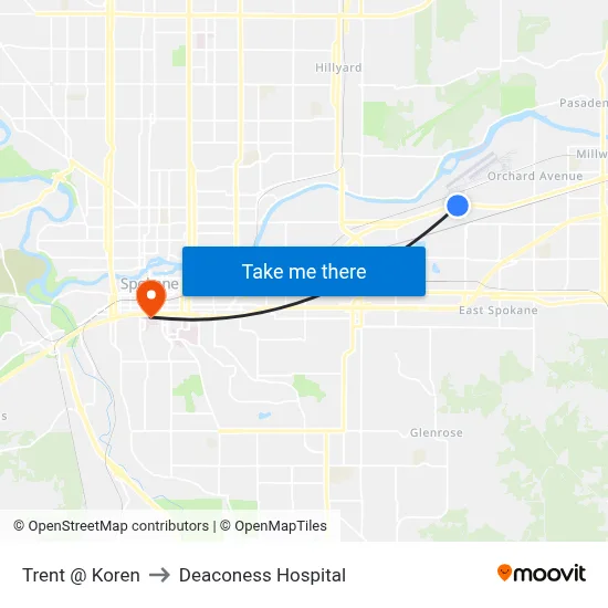 Trent @ Koren to Deaconess Hospital map