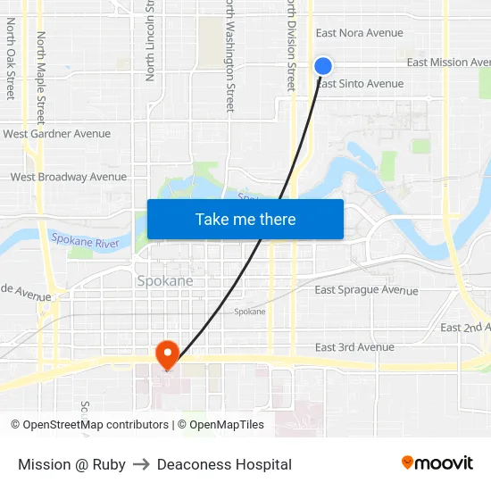 Mission @ Ruby to Deaconess Hospital map