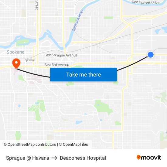 Sprague @ Havana to Deaconess Hospital map