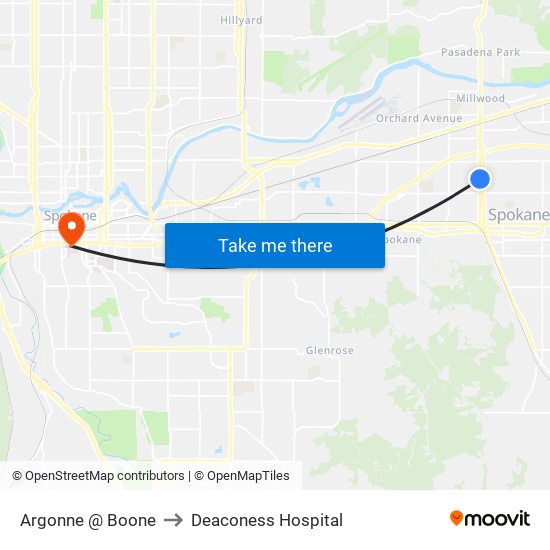 Argonne @ Boone to Deaconess Hospital map