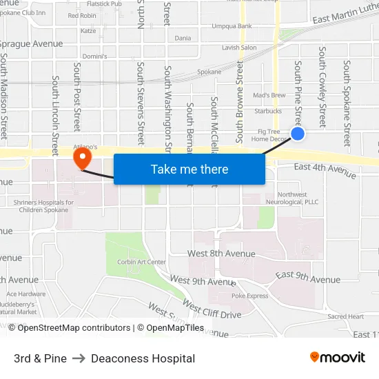3rd & Pine to Deaconess Hospital map