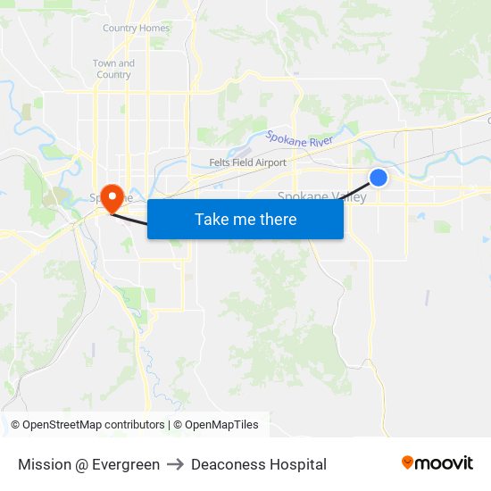 Mission @ Evergreen to Deaconess Hospital map