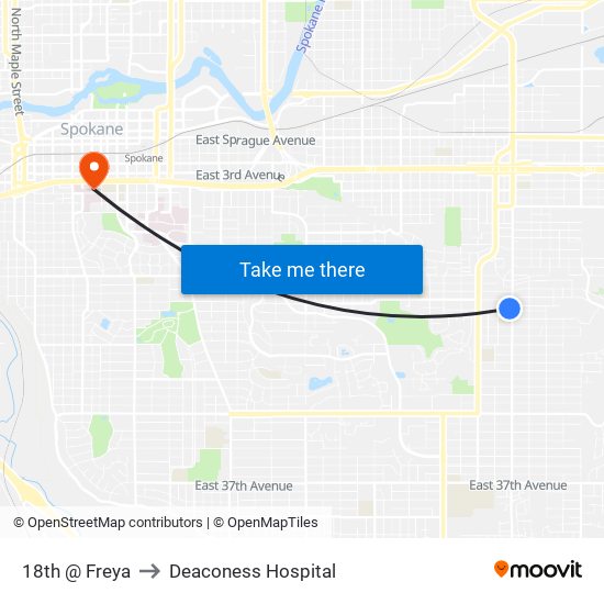 18th @ Freya to Deaconess Hospital map