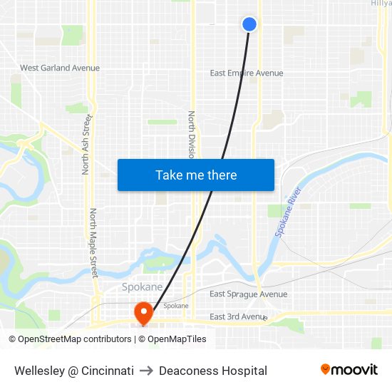 Wellesley @ Cincinnati to Deaconess Hospital map