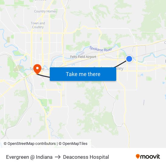 Evergreen @ Indiana to Deaconess Hospital map