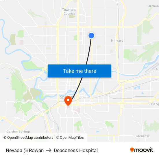 Nevada @ Rowan to Deaconess Hospital map