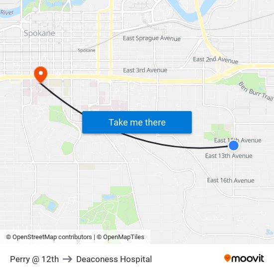 Perry @ 12th to Deaconess Hospital map