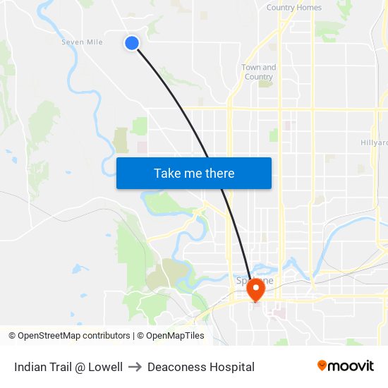 Indian Trail @ Lowell to Deaconess Hospital map