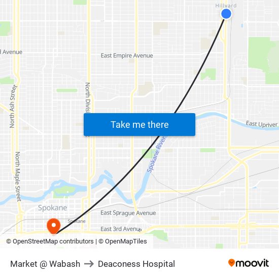 Market @ Wabash to Deaconess Hospital map