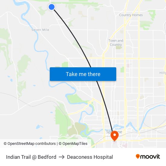 Indian Trail @ Bedford to Deaconess Hospital map